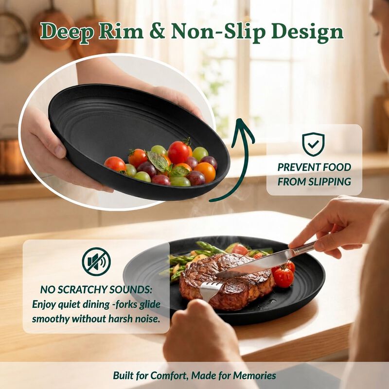 Platos de Cena Homienly 23cm, Juego de 6, Negro... image number null