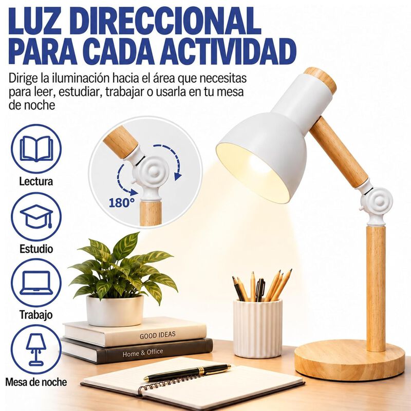 L&aacute;mpara De Escritorio De Metal Y Madera E27 40 ... image number null