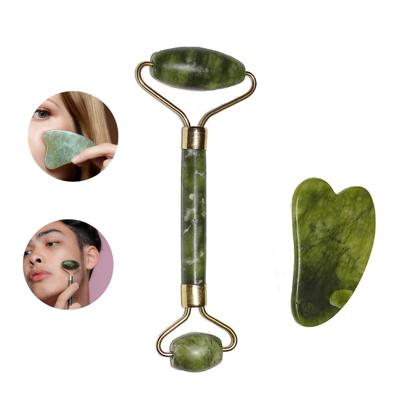 Rodillo Masaje Facial de Jade Y Gua Sha Espátul... image number null