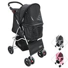 Carriola para Mascotas Cochecito para Perros y Gatos Pequeños -Medianos Plegable Cesta de Almacenamiento Ruedas con Freno -Negro