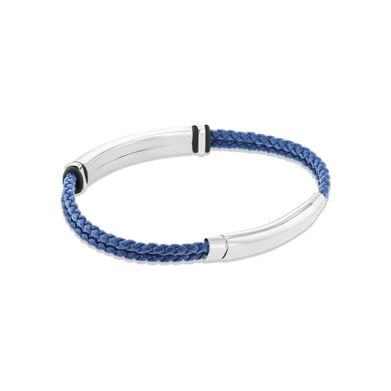 Pulsera De Piel Color Azul Con Placa De Acero I... image number null