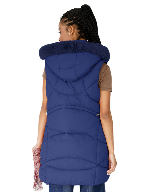 Chaleco Largo Mujer Acolchado Con Capucha Y Pel... image number null