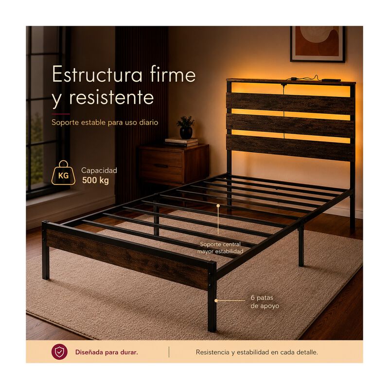 Base Cama Individual Moderna Luz Led Usb C Refo... image number null