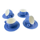 Set De 4 Tazas Con Plato Cer&aacute;mica Ideen Azul 270 Ml