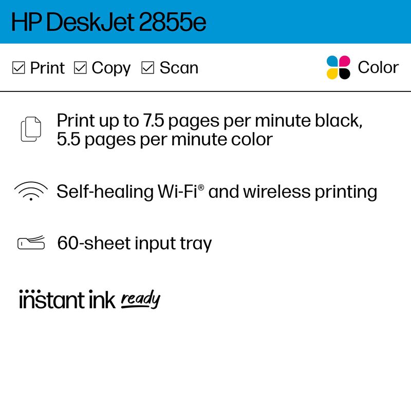 Impresora Hp Deskjet 2855e Inal&aacute;mbrica Multifun... image number null