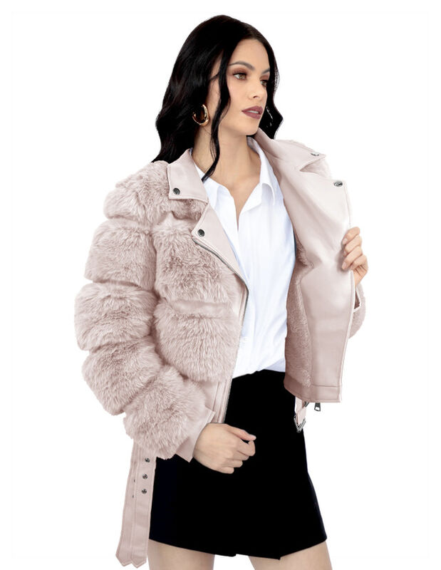 Chamarra Vinipiel Peluche Mujer Premium Beige R... image number null