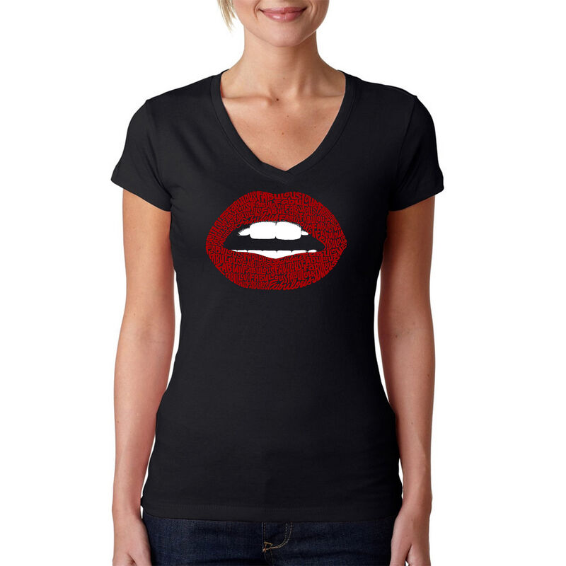 Camiseta De Cuello En V Word Art Para Mujer - L... image number null