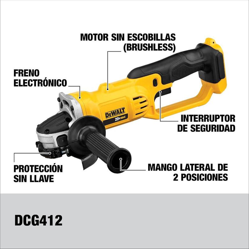 Esmeriladora DeWalt 4 1/2" 20V Inal&aacute;mbrica Prof... image number null