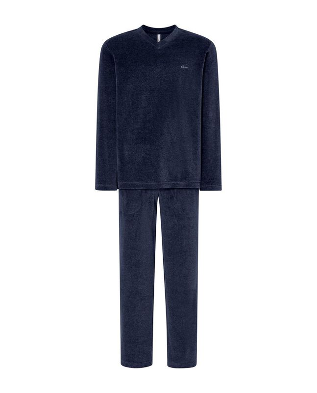 Pijama de Terciopelo Liso Azul Marino image number null