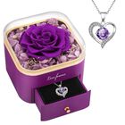 Collar Beferr Con Colgante De Coraz&oacute;n Y Rosa Morada Preservados