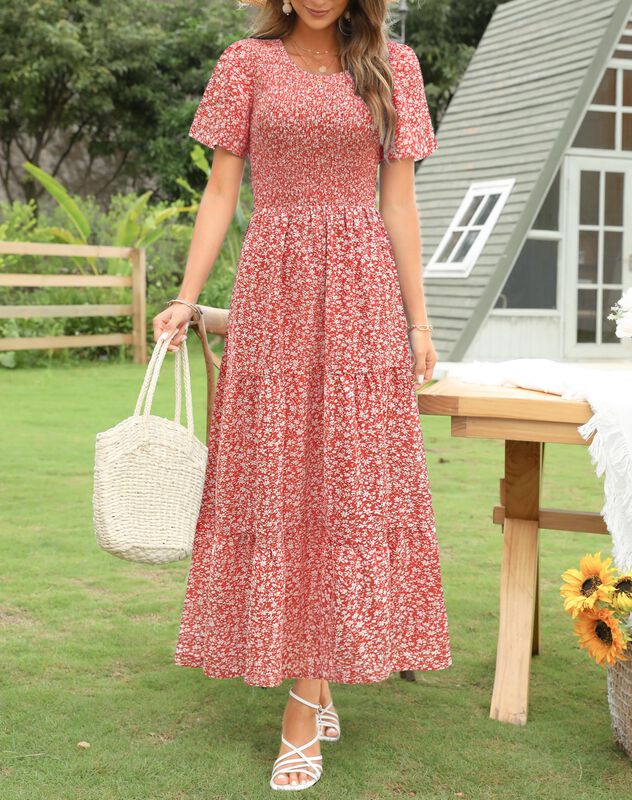 Vestido Largo Floral Maggeer XL Manga Corta - E... image number null