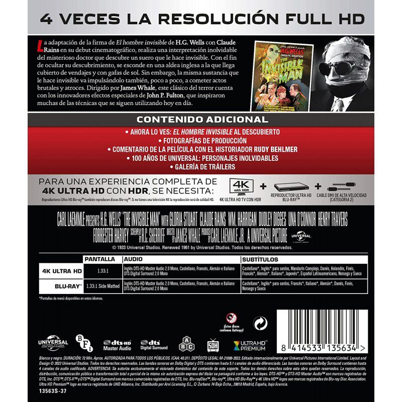 El hombre invisible (4K UHD + Blu-ray) [Blu-ray... image number null