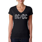 Camiseta De Cuello En V Word Art Para Mujer - AC/DC- Negro