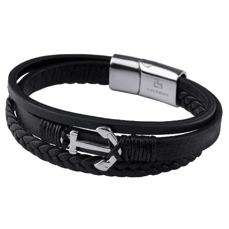 Pulseras Hombre, Brazaletes Cuero Y Acero Inoxi... image number null