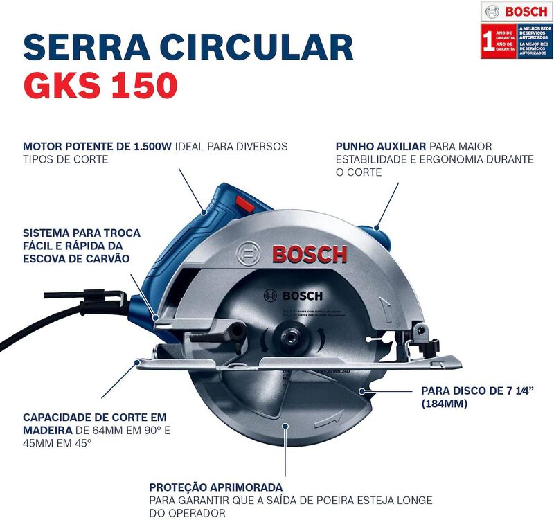Sierra Circular Bosch Gks150 7 1/4" + Discos Pr... image number null