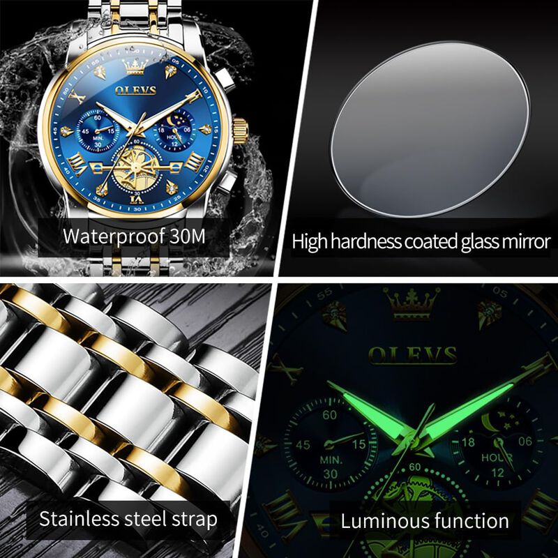 Reloj Olevs Para Hombre, Anal&oacute;gico, De Acero In... image number null
