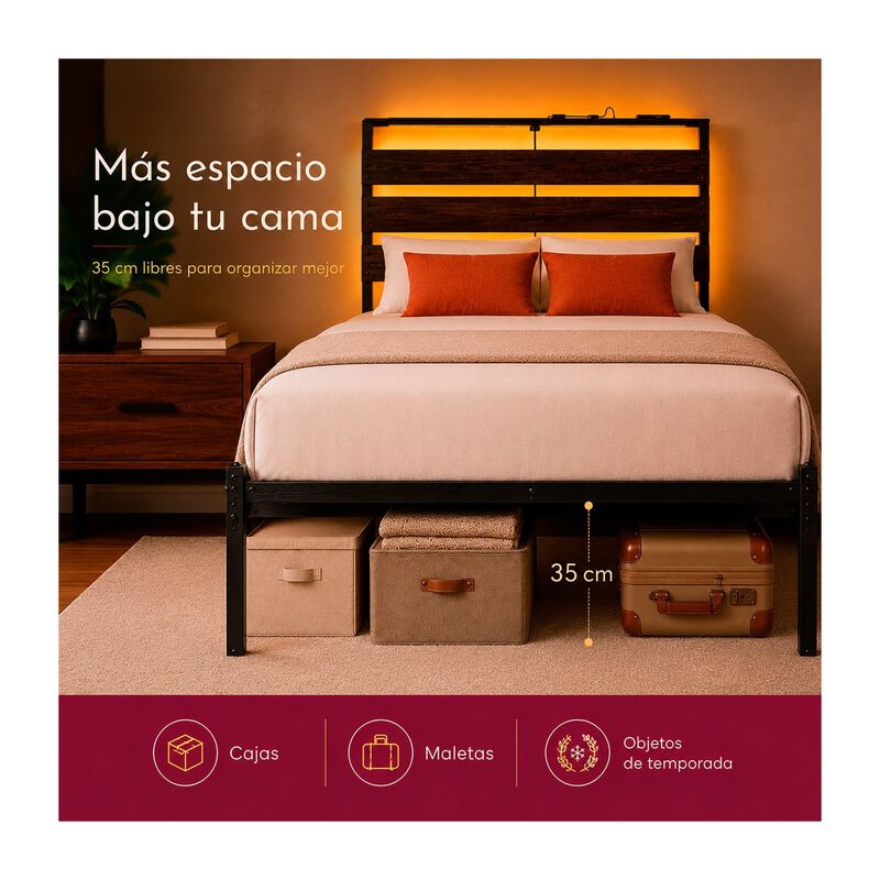 Base Cama Individual Moderna Luz Led Usb C Refo... image number null
