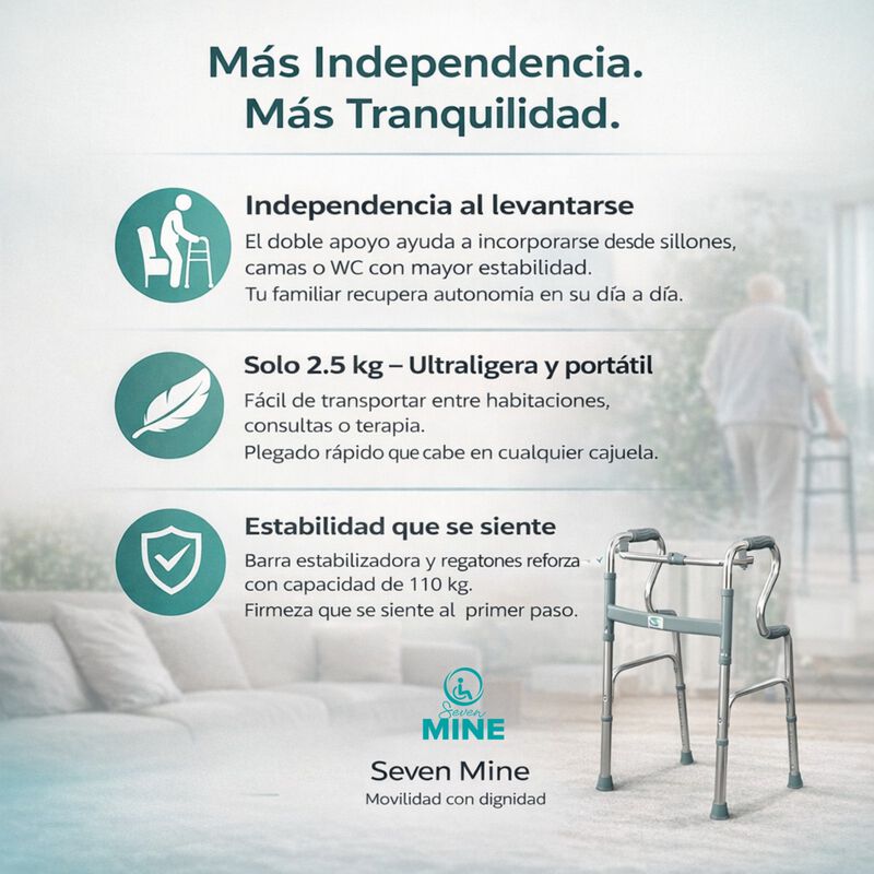 Andadera Doble Apoyo de Aluminio Plegable Refor... image number null