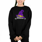 Sudadera De Cuello Redondo Word Art Para Ni&ntilde;a - Gato de Bruja Asom&aacute;ndose - Negro