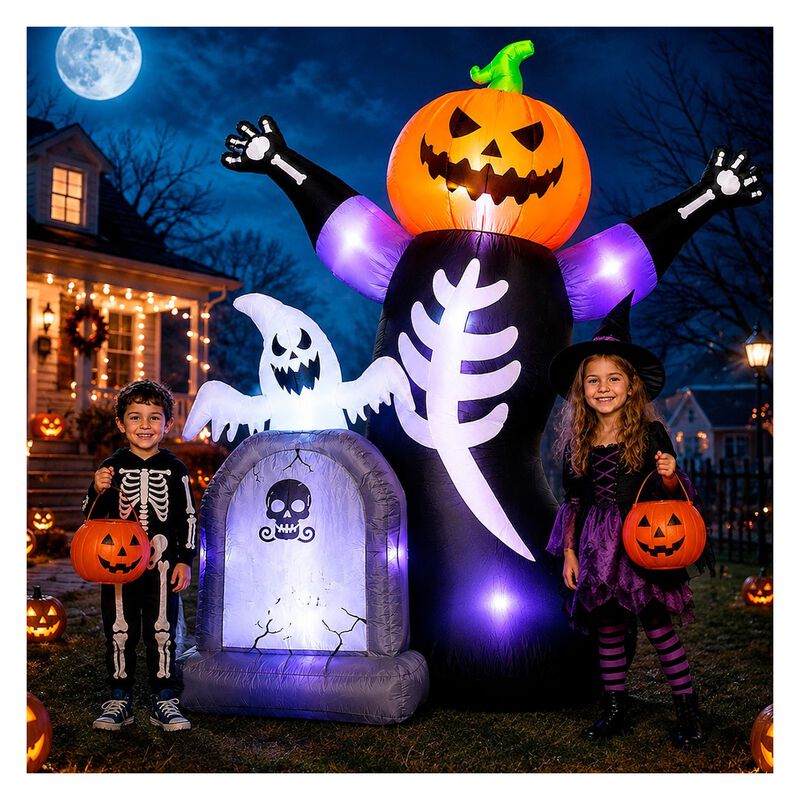 Inflable Halloween Calabaza Esqueleto Tumba Fan... image number null