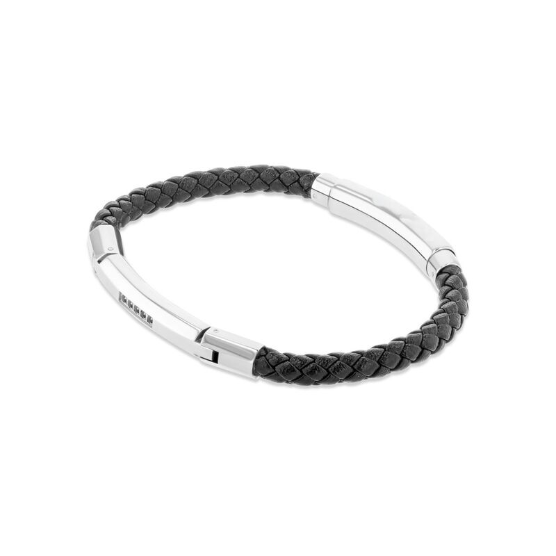 Pulsera De Color Negro De Acero Y Piel Con Zirc... image number null