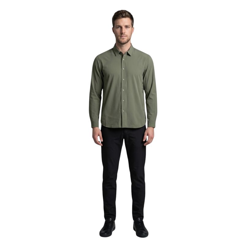 Atlo Camisa Lisa Manga Larga Olive Para Hombre image number null