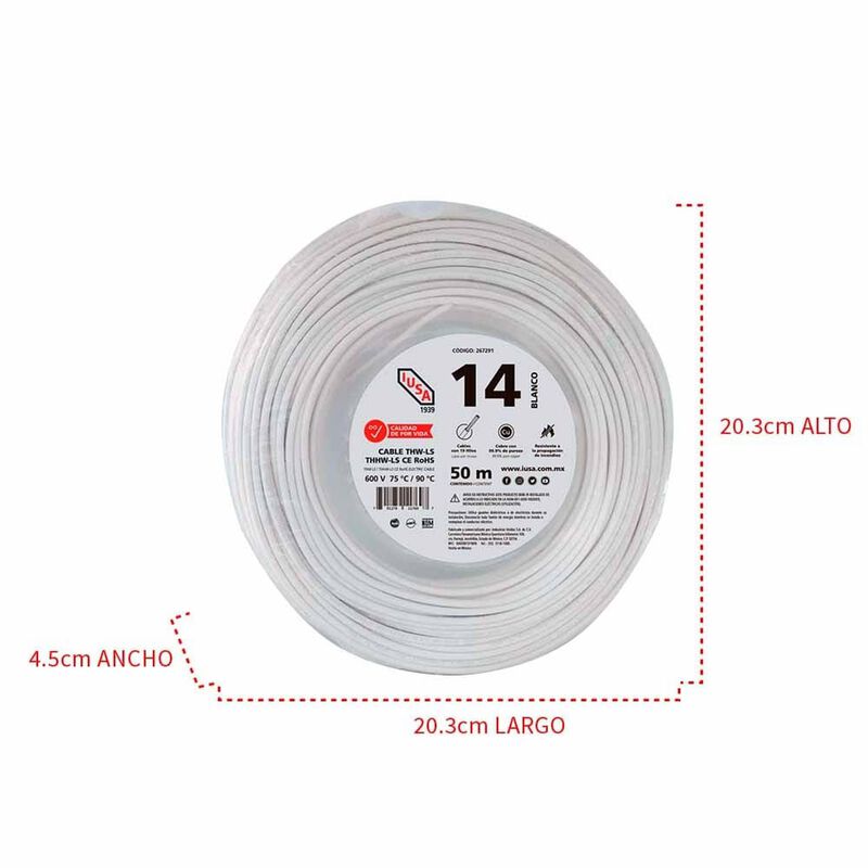 Cable Thhw-ls Rohs Calibre 14 Awg Blanco 50m image number null