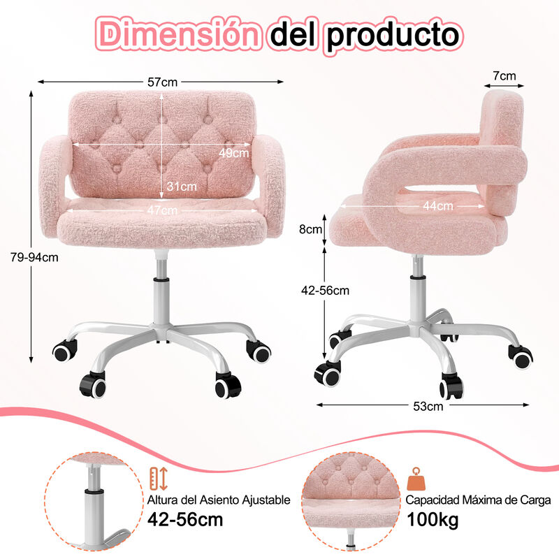Silla De Escritorio Rosa Con Brazos, Respaldo C... image number null