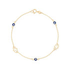 Pulsera De Oro Amarillo 14K Con Ojo Turco Y Mano De Fatima (18.5Cm)