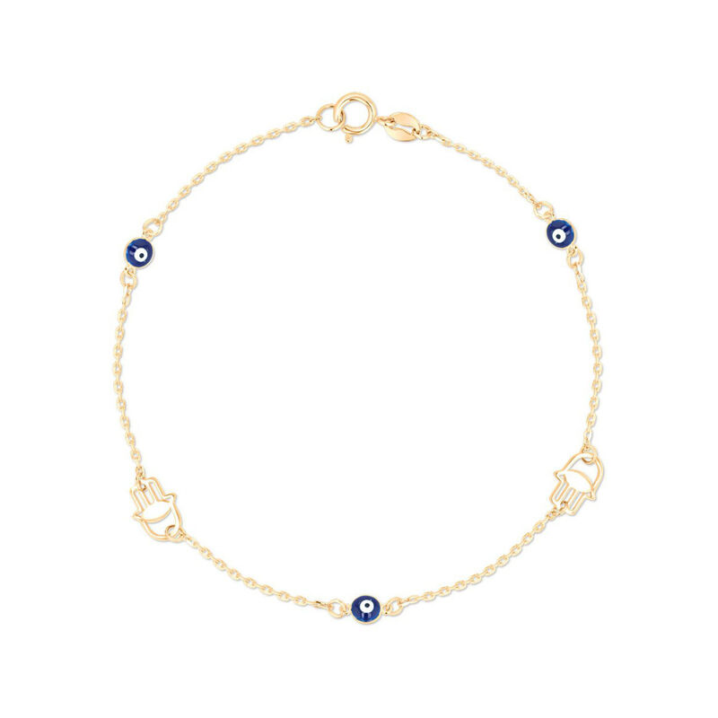 Pulsera De Oro Amarillo 14K Con Ojo Turco Y Man... image number null