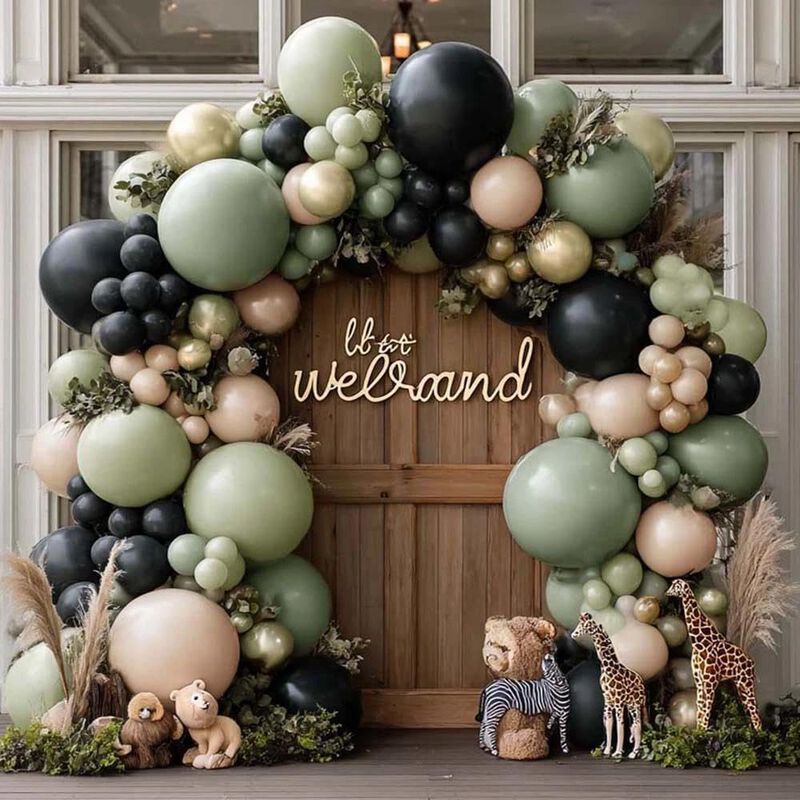 Kit De Arco De Globos Verde Salvia, Negro Y Dor... image number null