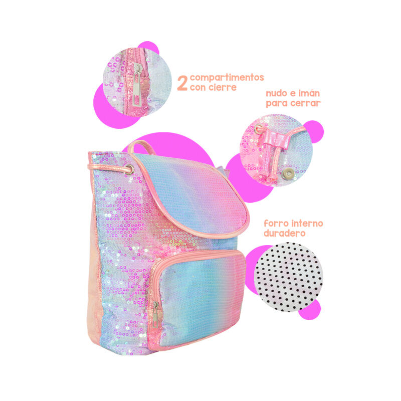 Mochila Infantil Con Lentejuelas Bicolor Dorsal... image number null