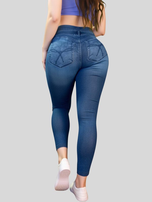 Leggins Mujer Unitalla Mezclilla Faja Alta Esti... image number null