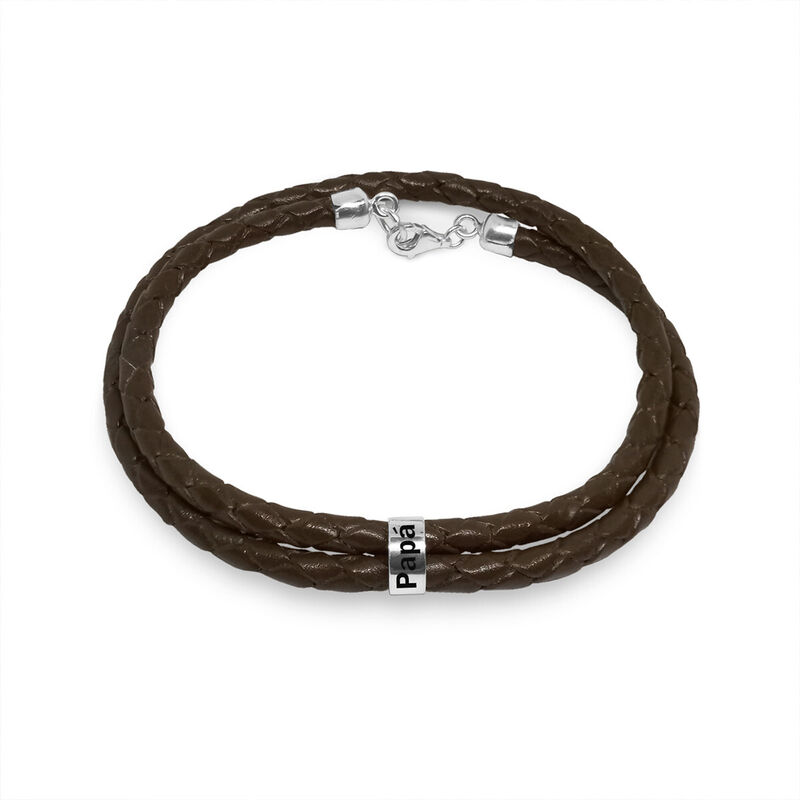 Pulsera de Piel Para Hombre con Rondel de Plata... image number null