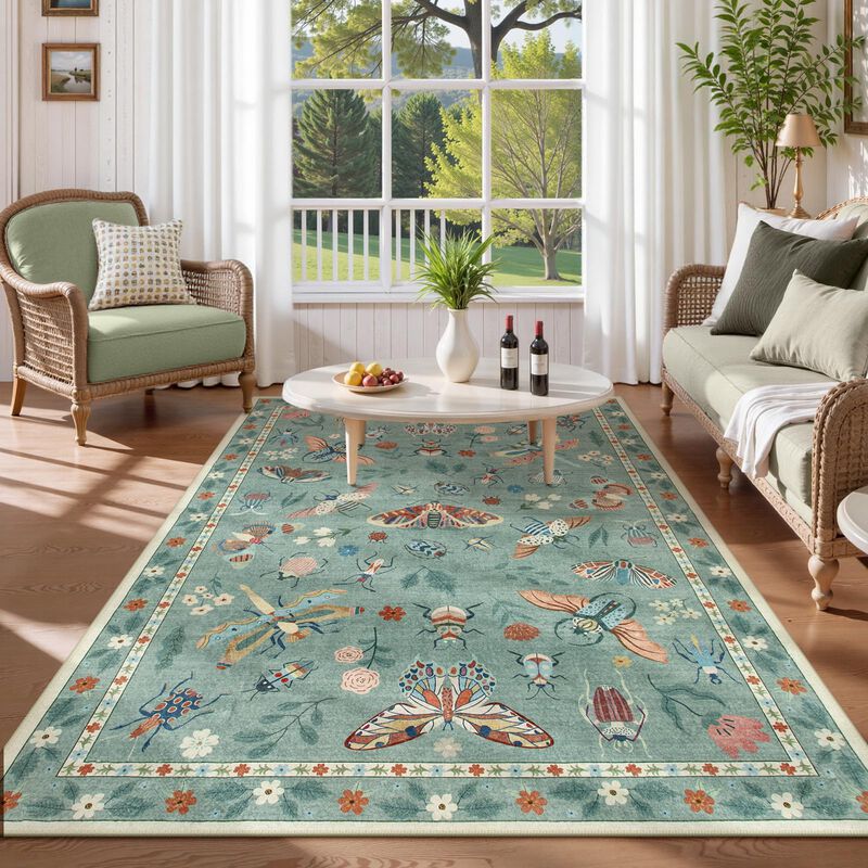 Alfombra De Zona Lahome Bug 140x183 Cm Verde La... image number null