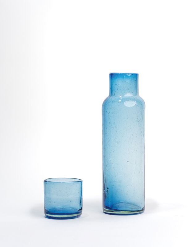 Jarra de Buró de Vidrio Soplado Azul Mediterrán... image number null