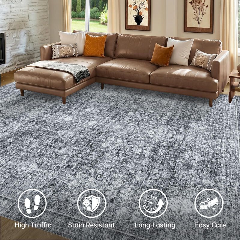 Alfombra De &Aacute;rea Sasttie 5x7 Lavable Negro Gris image number null