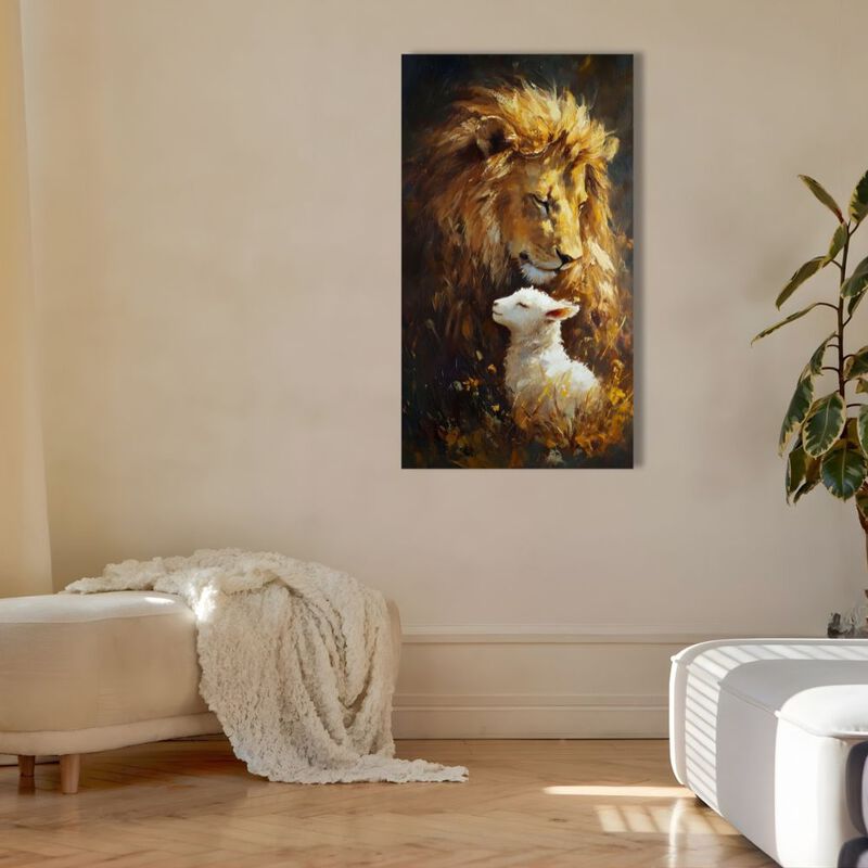 Cuadro Decorativo Animal 60x80cm Le&oacute;n y Cordero image number null