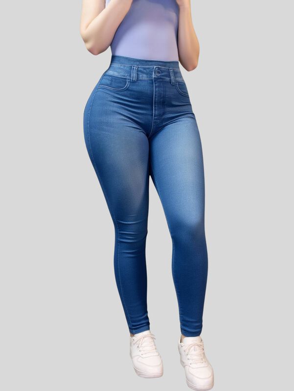 Leggins Mujer Unitalla Mezclilla Faja Alta Esti... image number null