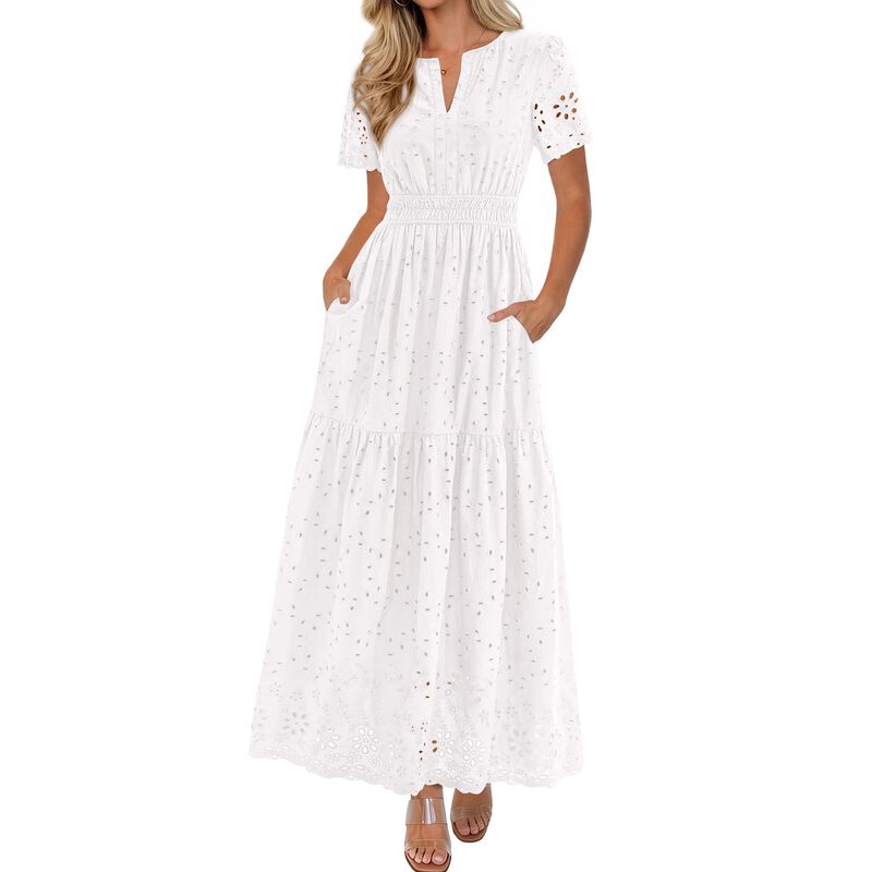 Vestido Maxi Prettygarden Cuello V Algod&oacute;n Blan... image number null