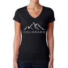 Camiseta De Cuello En V Word Art Para Mujer - Pueblos de Ski de Colorado- Negro