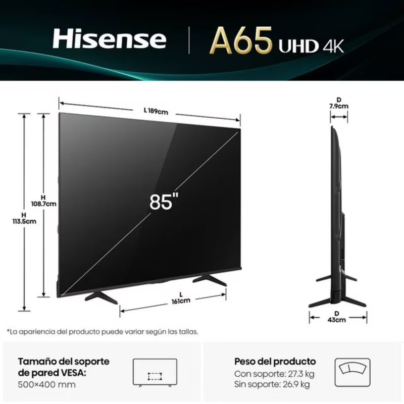 Televisor Hisense 85a65nv  4k Smart Vidaa image number null