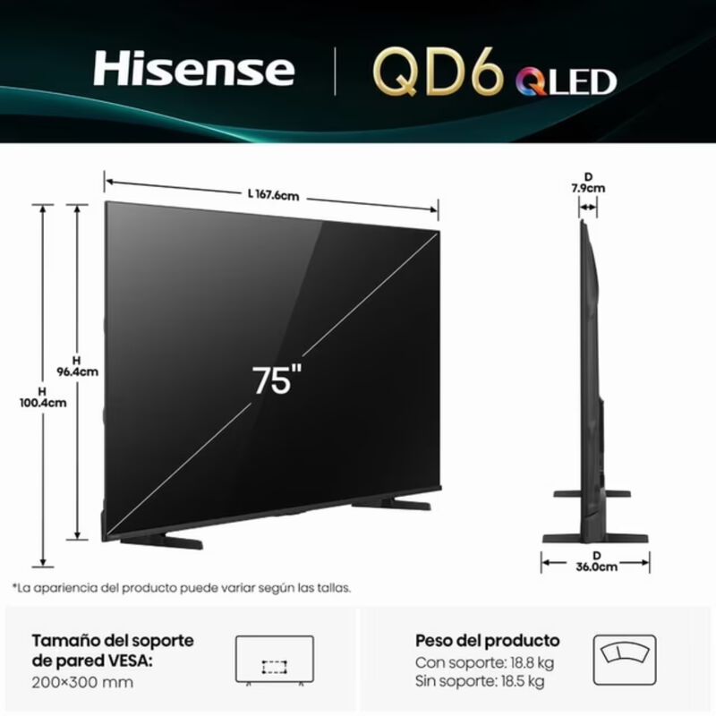 Televisor Hisense 75qd6qv Qled Vidaa image number null