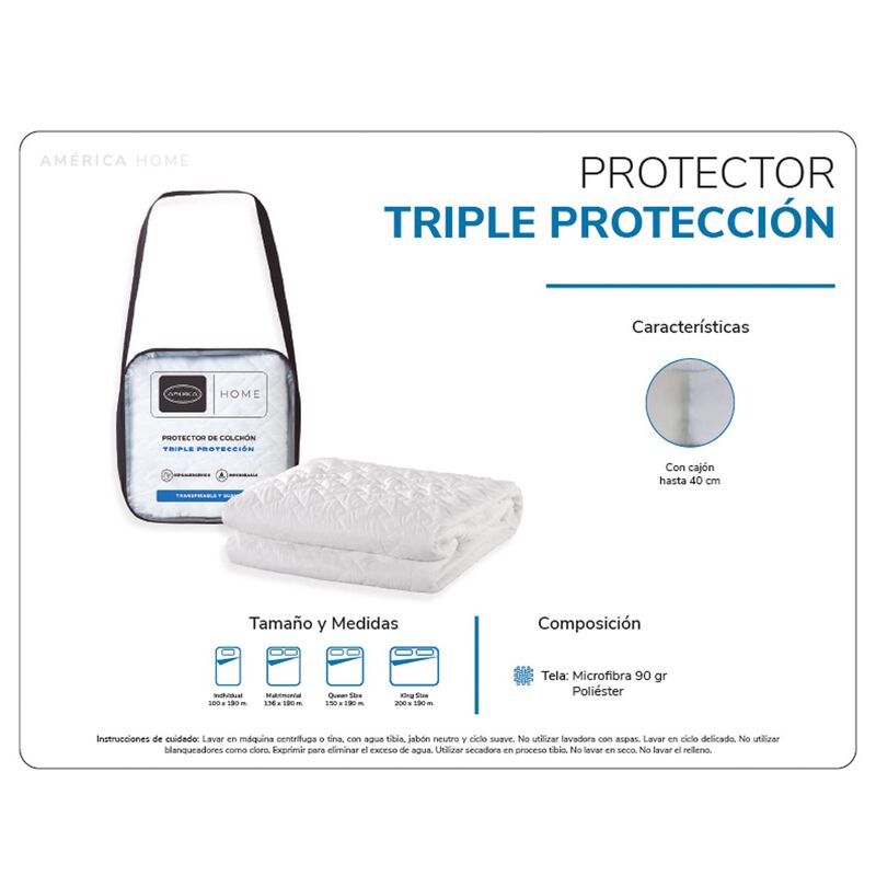 Protector Am&eacute;rica Home Triple Capa Queen Size. image number null