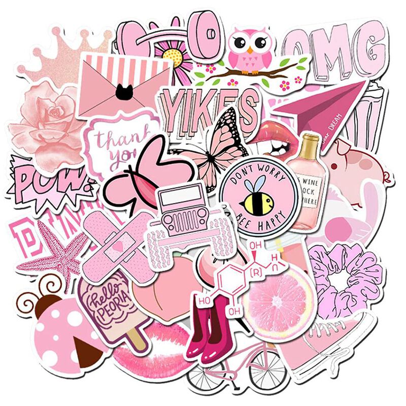 Pegatinas Wooowyet Para Ni&ntilde;a, Est&eacute;tica Rosa, Im... image number null