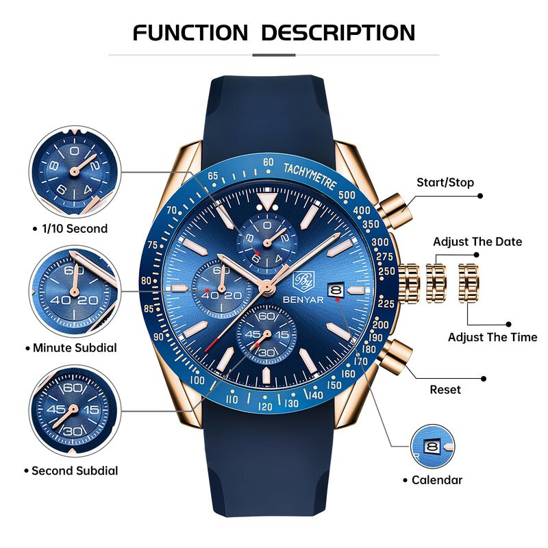 Reloj Benyar Chronograph, Correa De Piel De Cua... image number null