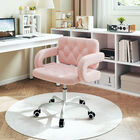 Silla De Escritorio Rosa Con Brazos, Respaldo Capitoneado Y Ruedas