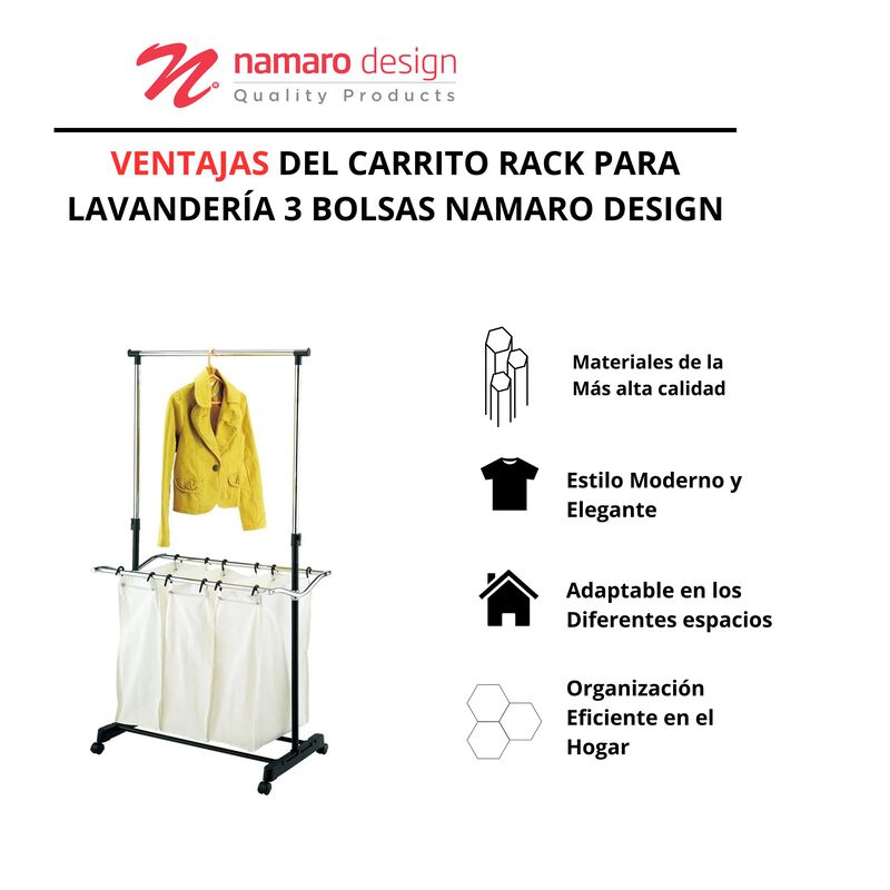 Carrito Rack Para Lavander&iacute;a 3 Bolsas Namaro De... image number null