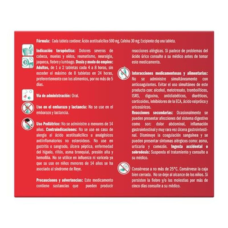 Cafiaspirina Tabletas Orales, Paquete de 100 Pi... image number null