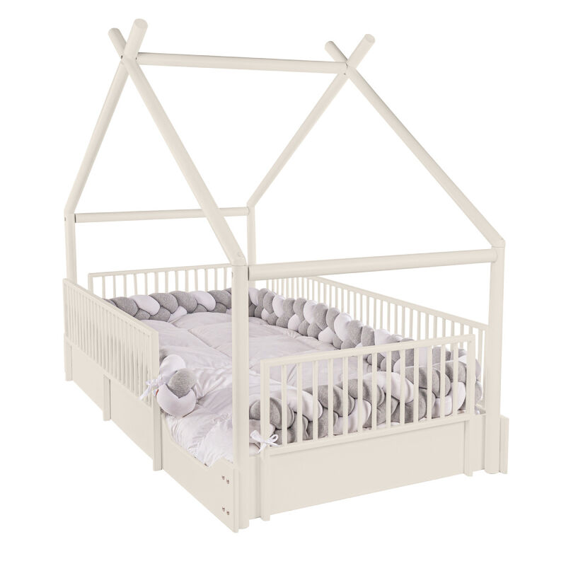 Cama Moderna Montessori de Madera con Barandale... image number null